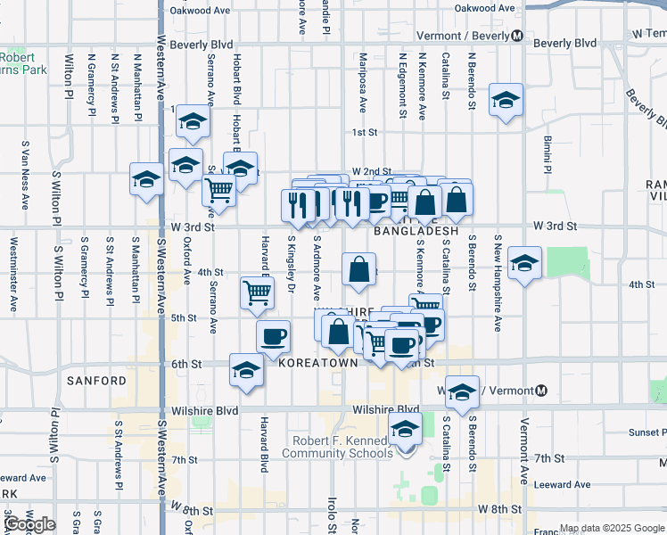 map of restaurants, bars, coffee shops, grocery stores, and more near 3907 4th Street in Los Angeles
