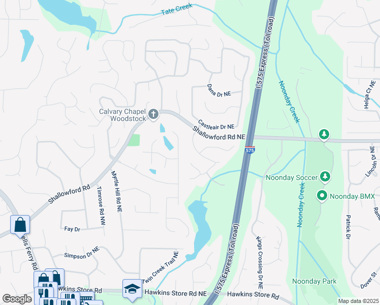 map of restaurants, bars, coffee shops, grocery stores, and more near 64 Lake Latimer Drive Northeast in Kennesaw