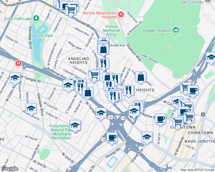 map of restaurants, bars, coffee shops, grocery stores, and more near in Los Angeles