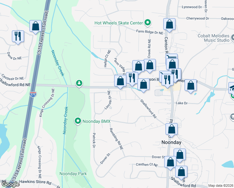map of restaurants, bars, coffee shops, grocery stores, and more near 682 Shallowford Road Northwest in Kennesaw