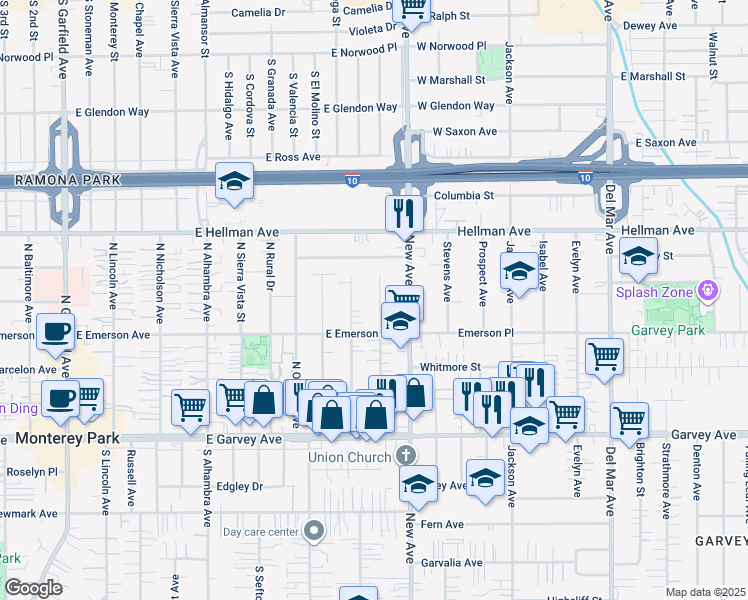map of restaurants, bars, coffee shops, grocery stores, and more near 519 Elizabeth Avenue in Monterey Park