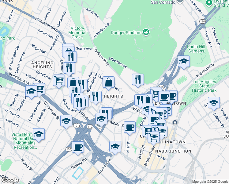 map of restaurants, bars, coffee shops, grocery stores, and more near 956 Centennial Street in Los Angeles