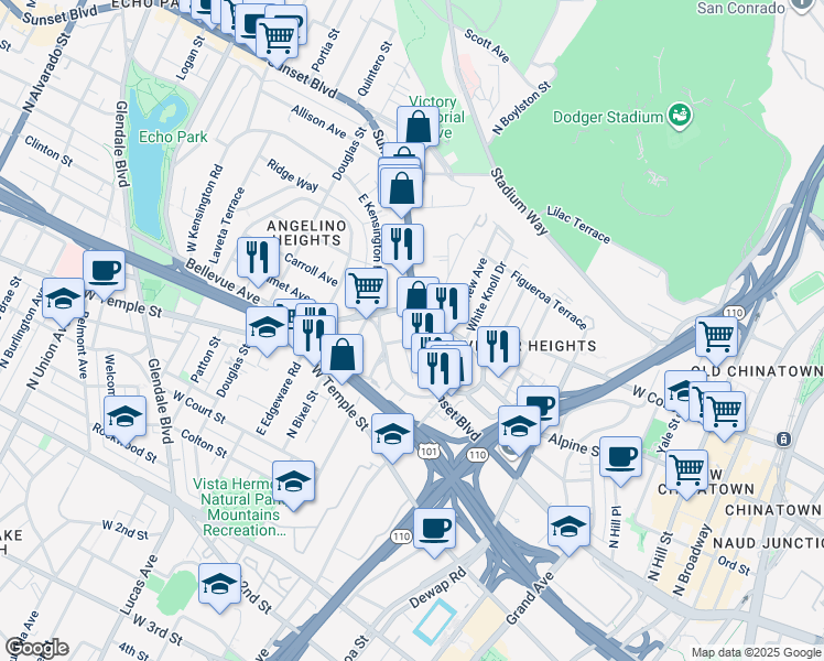 map of restaurants, bars, coffee shops, grocery stores, and more near 1118 1/2 Marion Avenue in Los Angeles