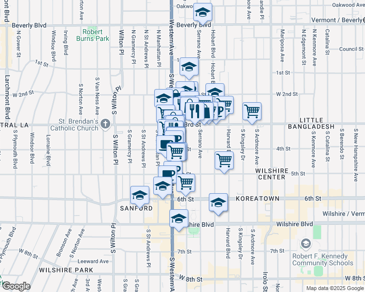 map of restaurants, bars, coffee shops, grocery stores, and more near 333 South Oxford Avenue in Los Angeles