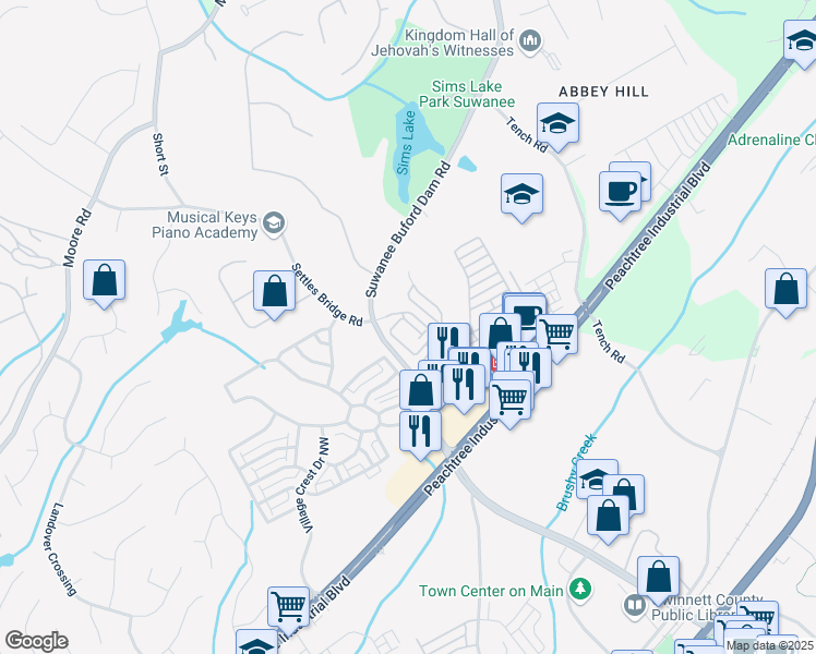 map of restaurants, bars, coffee shops, grocery stores, and more near 4236 Tacoma Trace in Suwanee