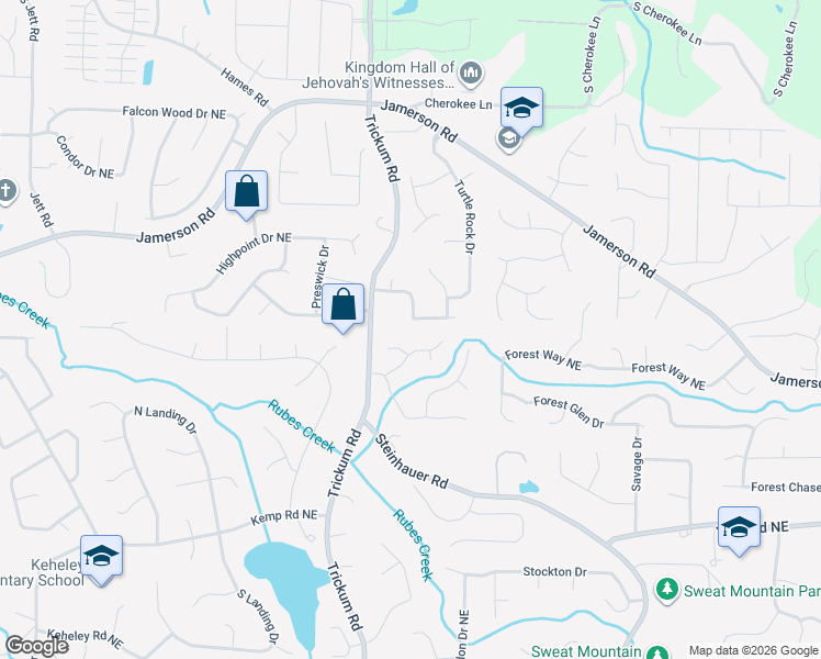 map of restaurants, bars, coffee shops, grocery stores, and more near 2263 Turtle Club Drive Northeast in Marietta