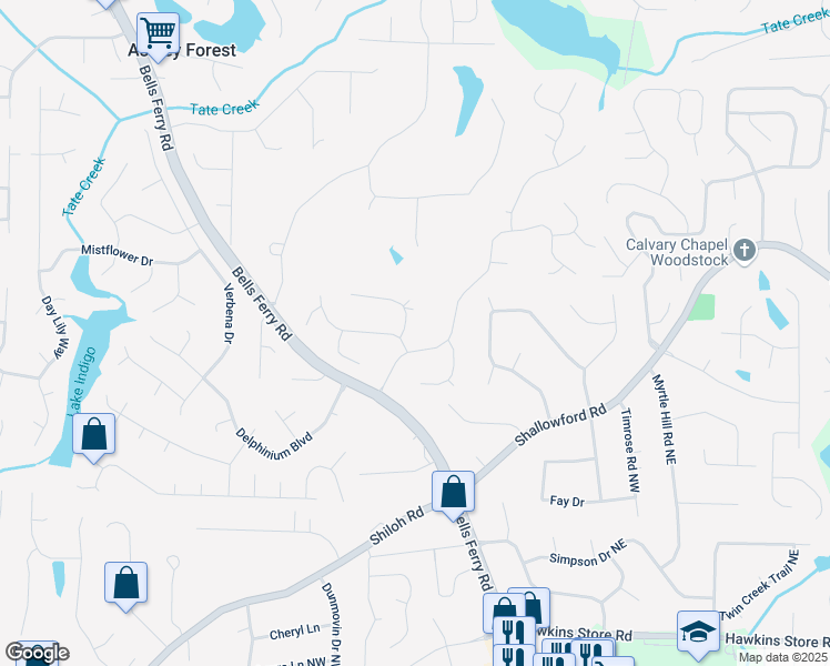 map of restaurants, bars, coffee shops, grocery stores, and more near 4772 Ridgewood Court Northwest in Acworth
