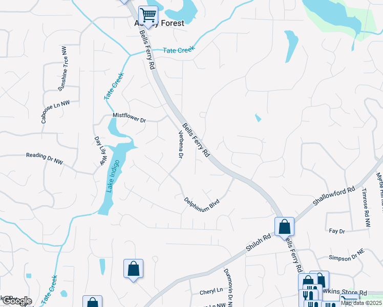 map of restaurants, bars, coffee shops, grocery stores, and more near 4771 Pinefield Drive in Acworth
