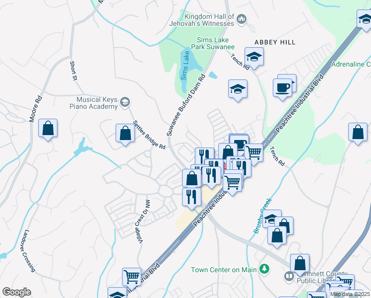 map of restaurants, bars, coffee shops, grocery stores, and more near 4236 Tacoma Trace in Suwanee