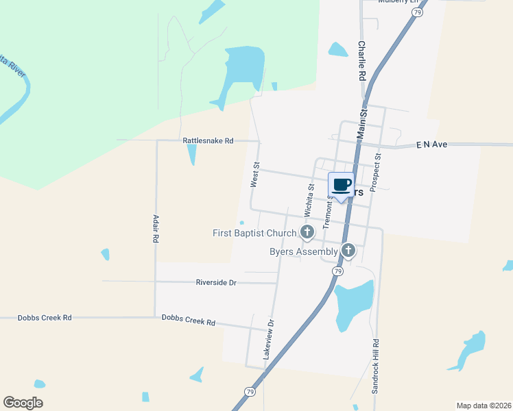 map of restaurants, bars, coffee shops, grocery stores, and more near 204 West Street in Byers
