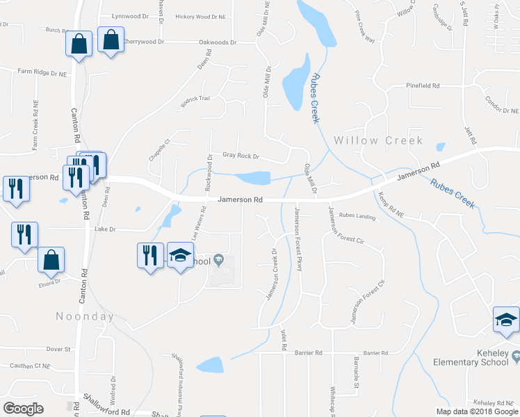 map of restaurants, bars, coffee shops, grocery stores, and more near 4772 Jamerson Creek Ct in Marietta