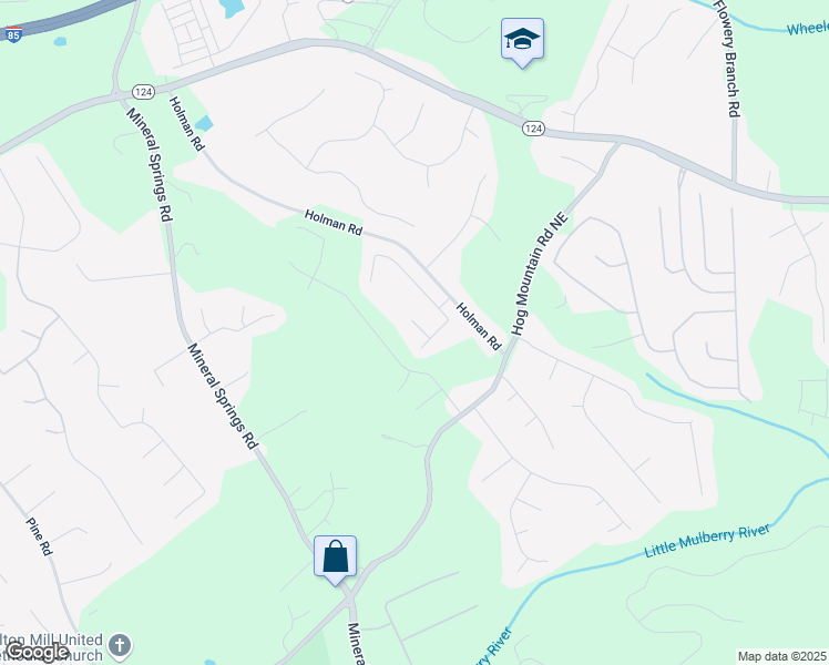 map of restaurants, bars, coffee shops, grocery stores, and more near 4512 Evan Court Northeast in Hoschton