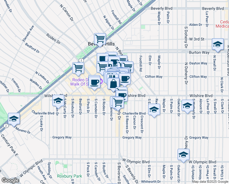 map of restaurants, bars, coffee shops, grocery stores, and more near 240 North Beverly Drive in Beverly Hills