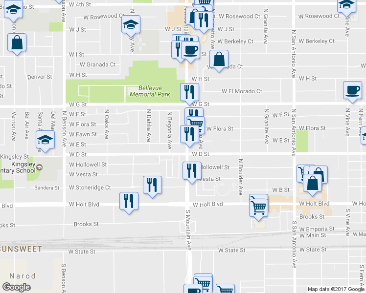 map of restaurants, bars, coffee shops, grocery stores, and more near in Ontario