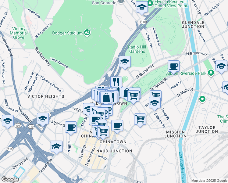 map of restaurants, bars, coffee shops, grocery stores, and more near 1027 Doyle Place in Los Angeles