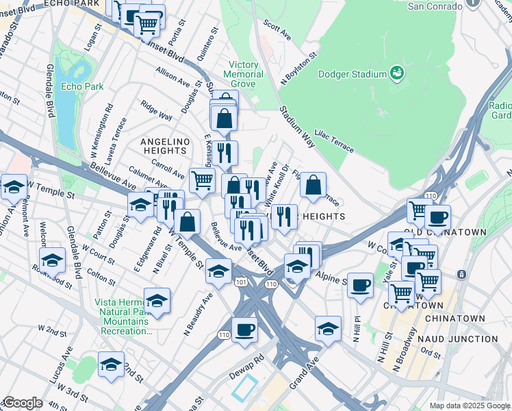 map of restaurants, bars, coffee shops, grocery stores, and more near in Los Angeles