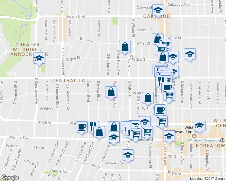 map of restaurants, bars, coffee shops, grocery stores, and more near 324 South Norton Avenue in Los Angeles