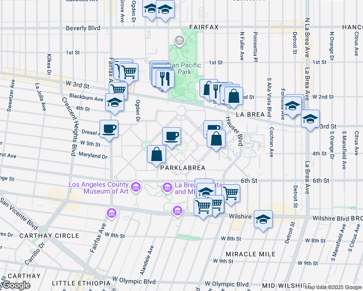 map of restaurants, bars, coffee shops, grocery stores, and more near 6070 Colgate Avenue in Los Angeles