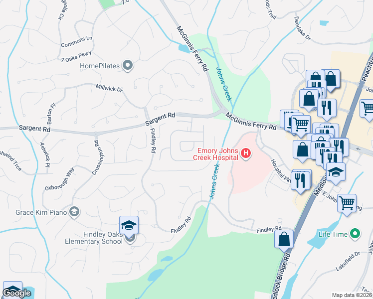 map of restaurants, bars, coffee shops, grocery stores, and more near 550 Barsham Way in Duluth