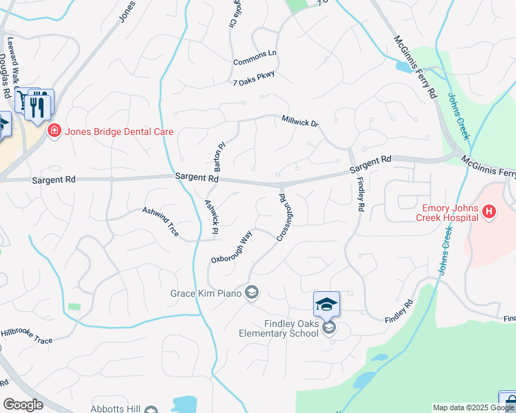 map of restaurants, bars, coffee shops, grocery stores, and more near 245 Davenham Court in Alpharetta