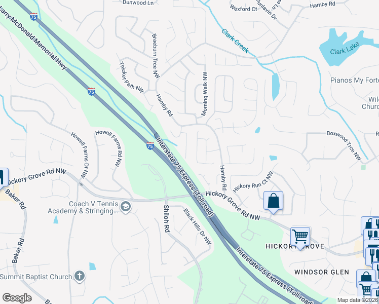 map of restaurants, bars, coffee shops, grocery stores, and more near 4478 Hamby Pond Place in Acworth