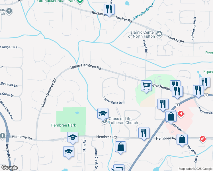 map of restaurants, bars, coffee shops, grocery stores, and more near 210 Taylor Meadow Chase in Roswell