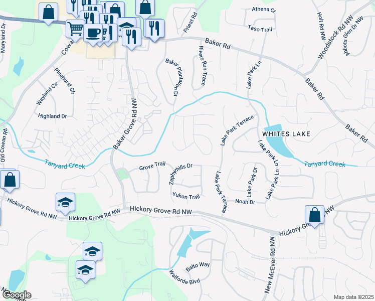 map of restaurants, bars, coffee shops, grocery stores, and more near 3177 Souffle Court in Acworth