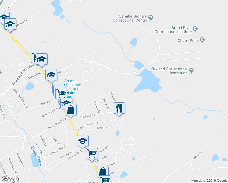 map of restaurants, bars, coffee shops, grocery stores, and more near 1639 Haviland Circle in Columbia
