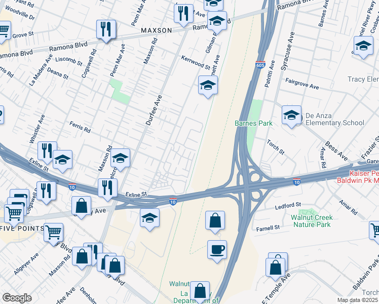 map of restaurants, bars, coffee shops, grocery stores, and more near 12531 Somerset Street in El Monte