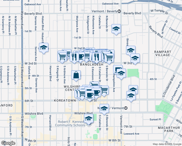 map of restaurants, bars, coffee shops, grocery stores, and more near 328 South Alexandria Avenue in Los Angeles