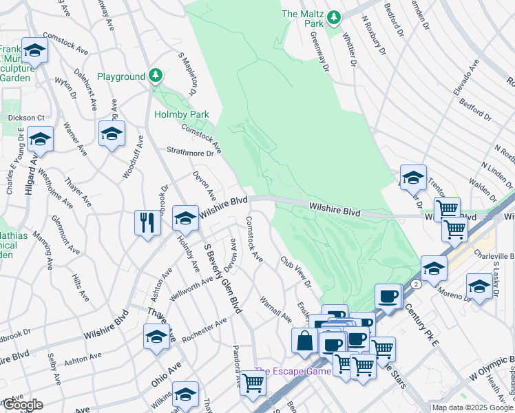 map of restaurants, bars, coffee shops, grocery stores, and more near in Los Angeles