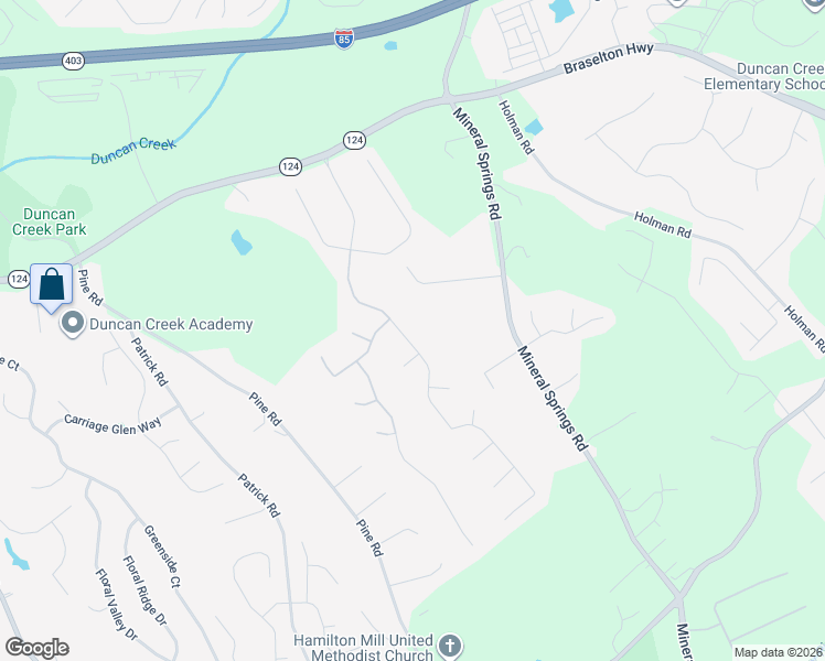 map of restaurants, bars, coffee shops, grocery stores, and more near 1945 Huntington Hill Trace Northeast in Buford