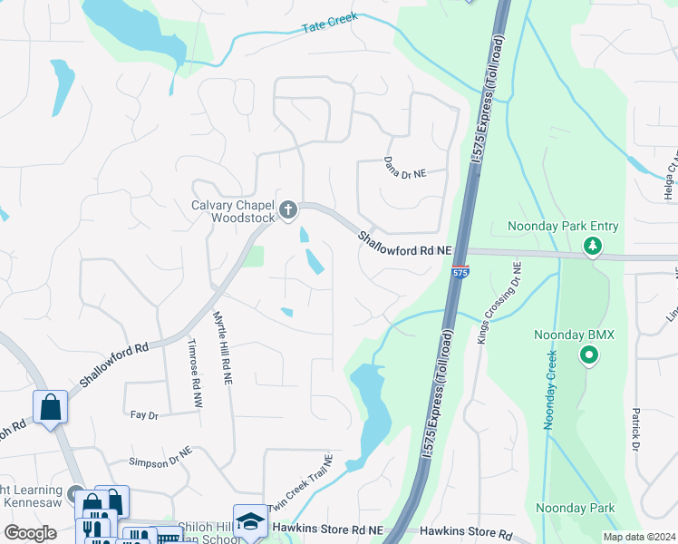 map of restaurants, bars, coffee shops, grocery stores, and more near 62 Lake Latimer Drive Northeast in Kennesaw