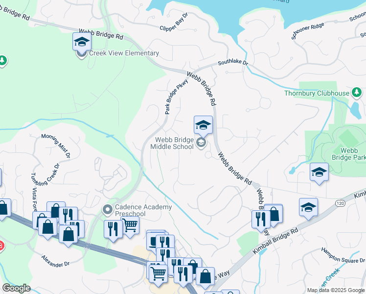map of restaurants, bars, coffee shops, grocery stores, and more near 4350 May Apple Drive in Alpharetta