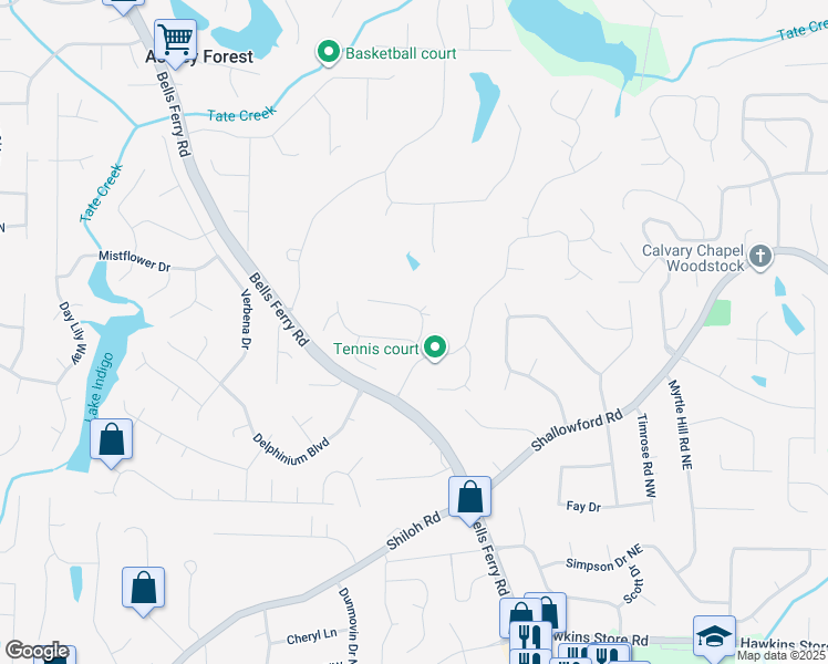 map of restaurants, bars, coffee shops, grocery stores, and more near 4771 Ridgewood Court Northwest in Acworth