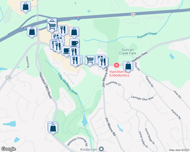 map of restaurants, bars, coffee shops, grocery stores, and more near 3581 Braselton Highway in Dacula