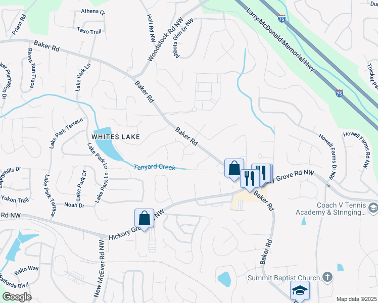 map of restaurants, bars, coffee shops, grocery stores, and more near 4562 Spotted Pony Drive Northwest in Acworth