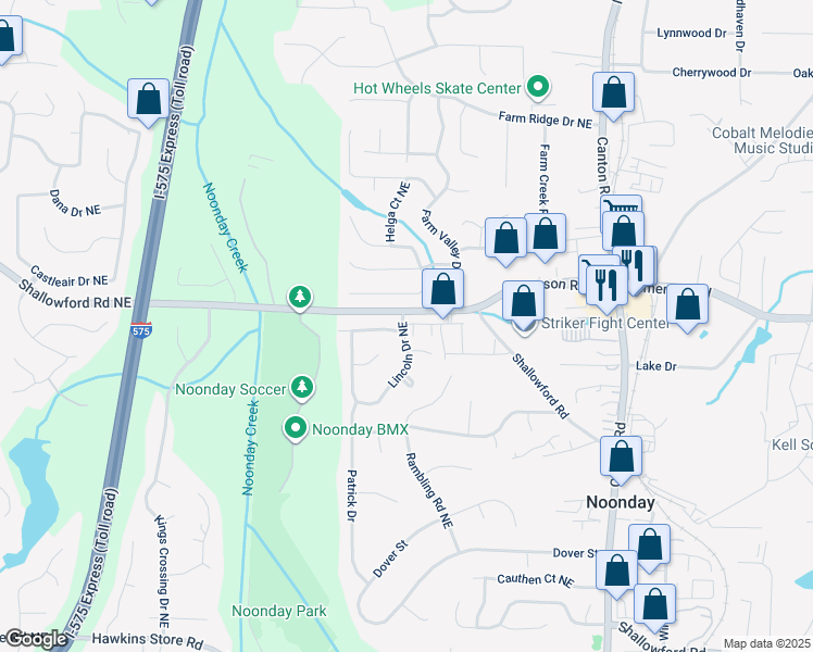 map of restaurants, bars, coffee shops, grocery stores, and more near 682 Shallowford Road in Kennesaw