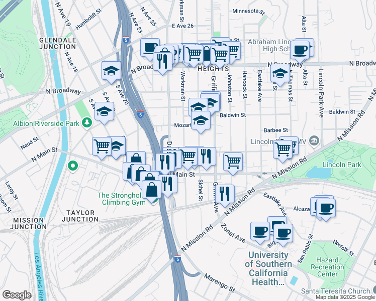 map of restaurants, bars, coffee shops, grocery stores, and more near 2717 Darwin Avenue in Los Angeles