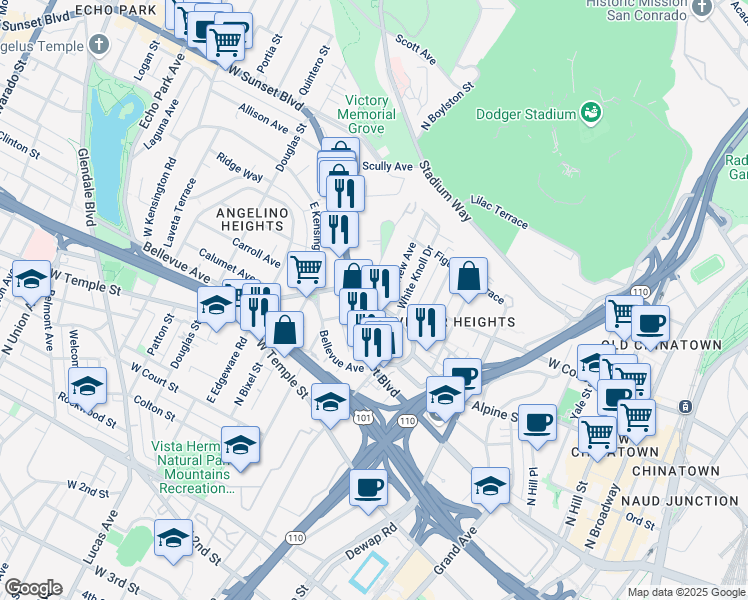 map of restaurants, bars, coffee shops, grocery stores, and more near in Los Angeles