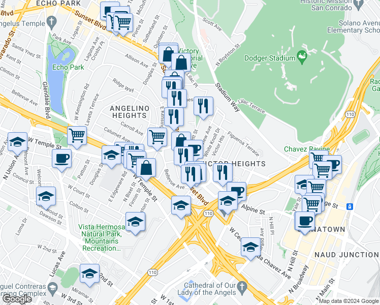 map of restaurants, bars, coffee shops, grocery stores, and more near in Los Angeles