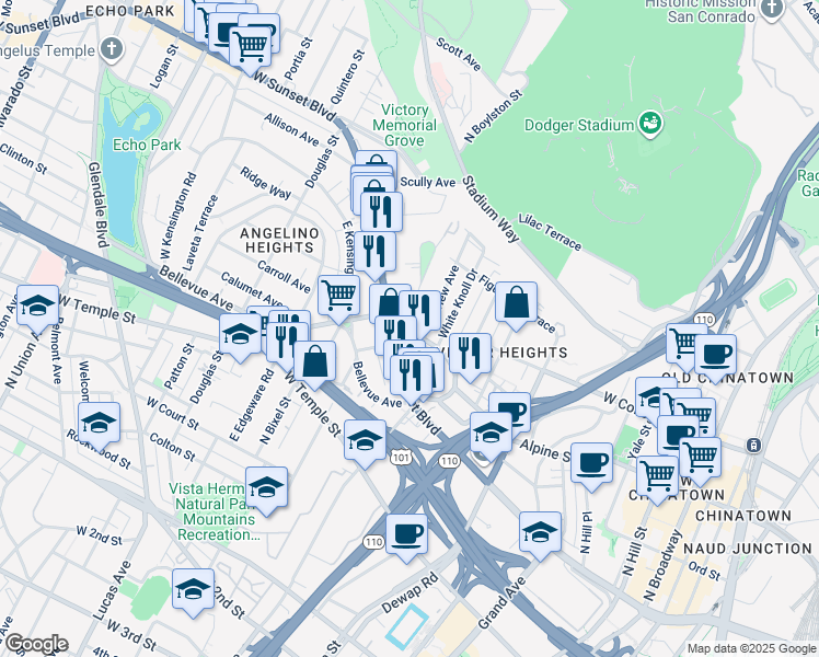 map of restaurants, bars, coffee shops, grocery stores, and more near in Los Angeles