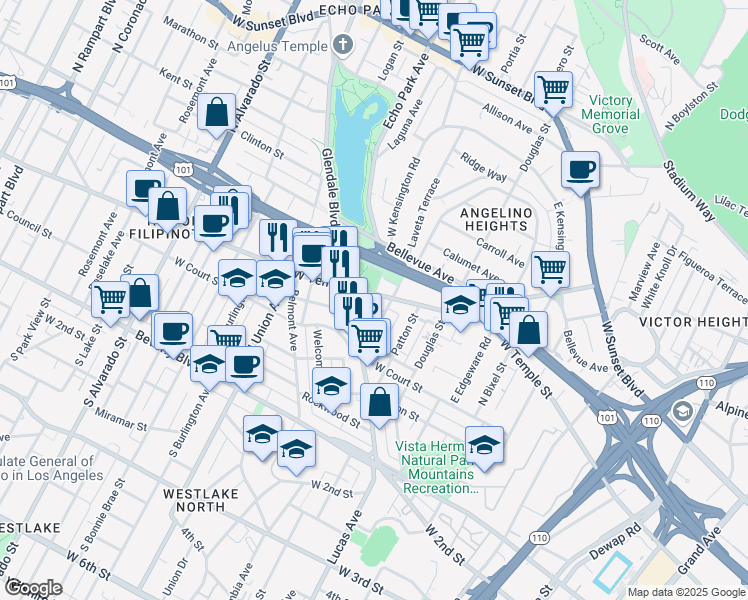 map of restaurants, bars, coffee shops, grocery stores, and more near in Los Angeles