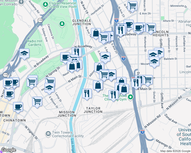 map of restaurants, bars, coffee shops, grocery stores, and more near 338 South Avenue 16 in Los Angeles