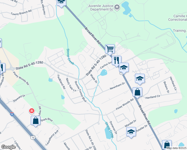 map of restaurants, bars, coffee shops, grocery stores, and more near 4712 State Road S-40-1279 in Columbia