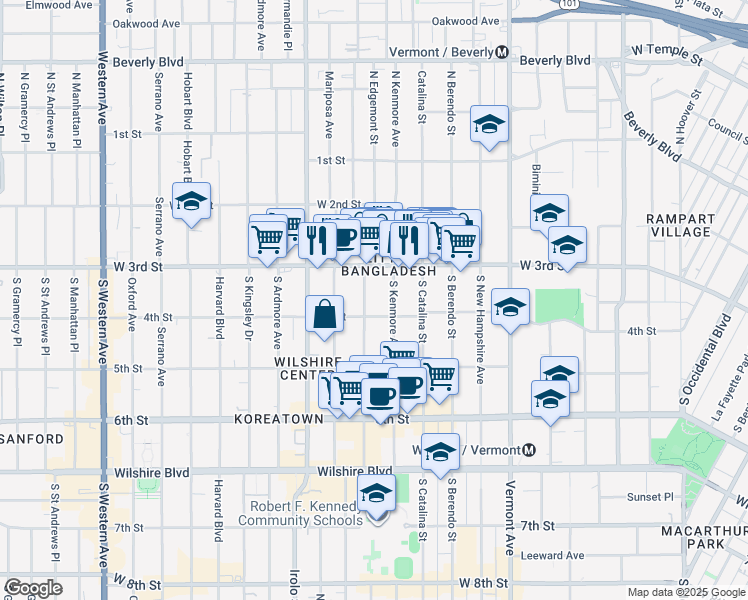 map of restaurants, bars, coffee shops, grocery stores, and more near 336 South Alexandria Avenue in Los Angeles
