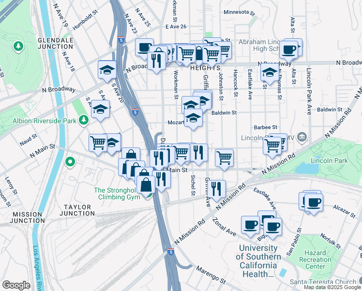 map of restaurants, bars, coffee shops, grocery stores, and more near 2717 Darwin Avenue in Los Angeles