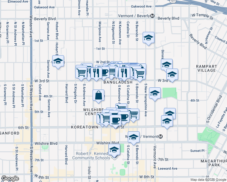 map of restaurants, bars, coffee shops, grocery stores, and more near 328 South Alexandria Avenue in Los Angeles