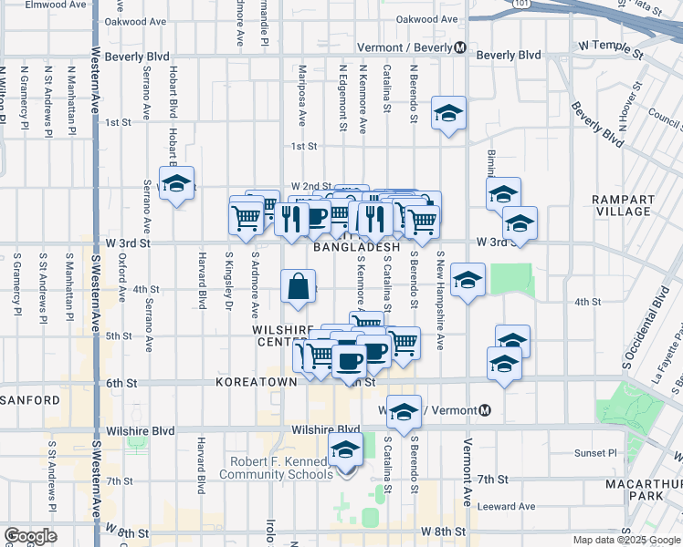 map of restaurants, bars, coffee shops, grocery stores, and more near 328 South Alexandria Avenue in Los Angeles
