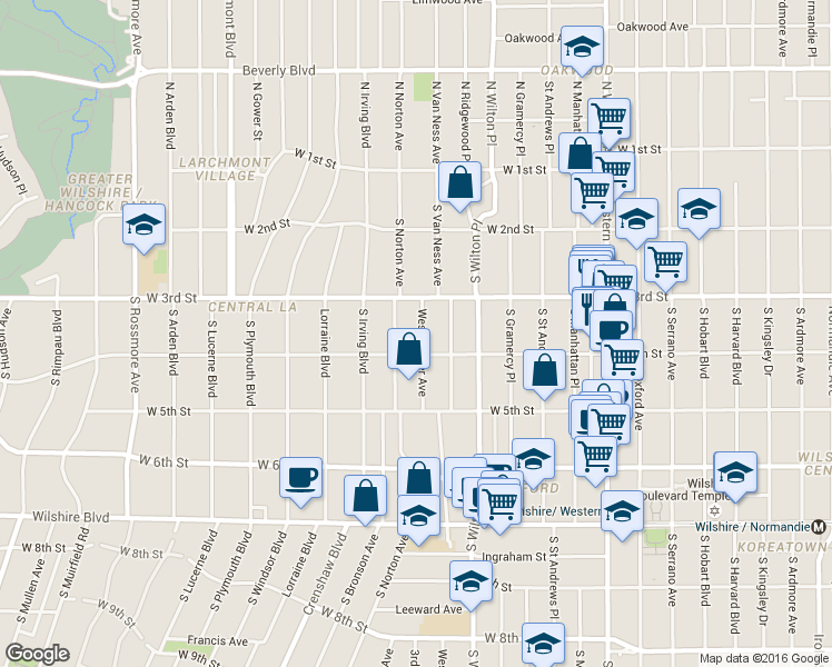 map of restaurants, bars, coffee shops, grocery stores, and more near 324 South Norton Avenue in Los Angeles